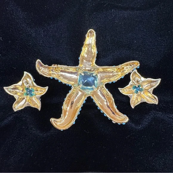 Vintage Kenneth Jay Lane for Avon 2005 Starfish Brooch and Earrings Set RARE - Picture 2 of 5